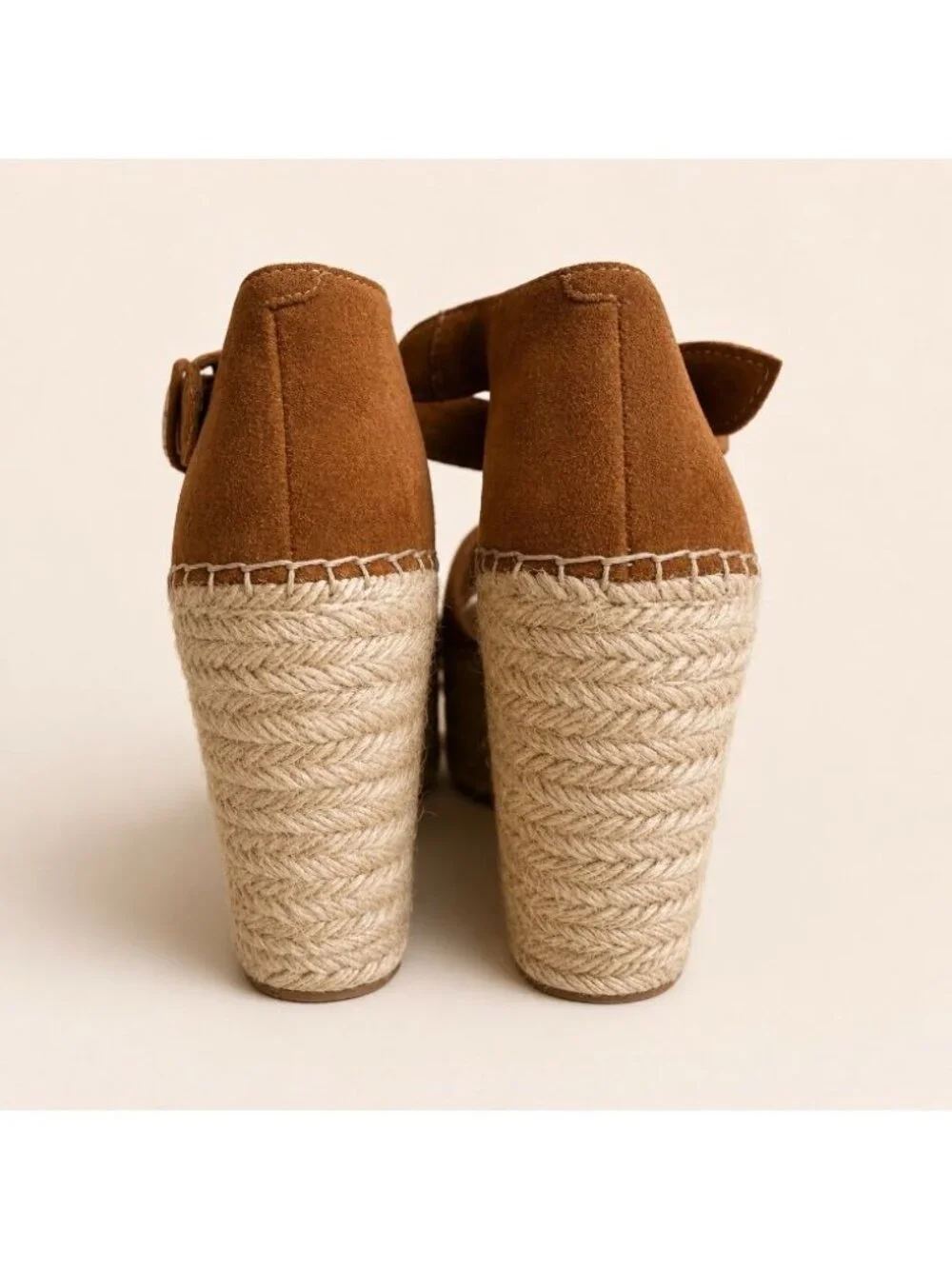 Marc Fisher Espadrille Wedge Women 9 Brown Platform Ankle Strap Leather Sandal